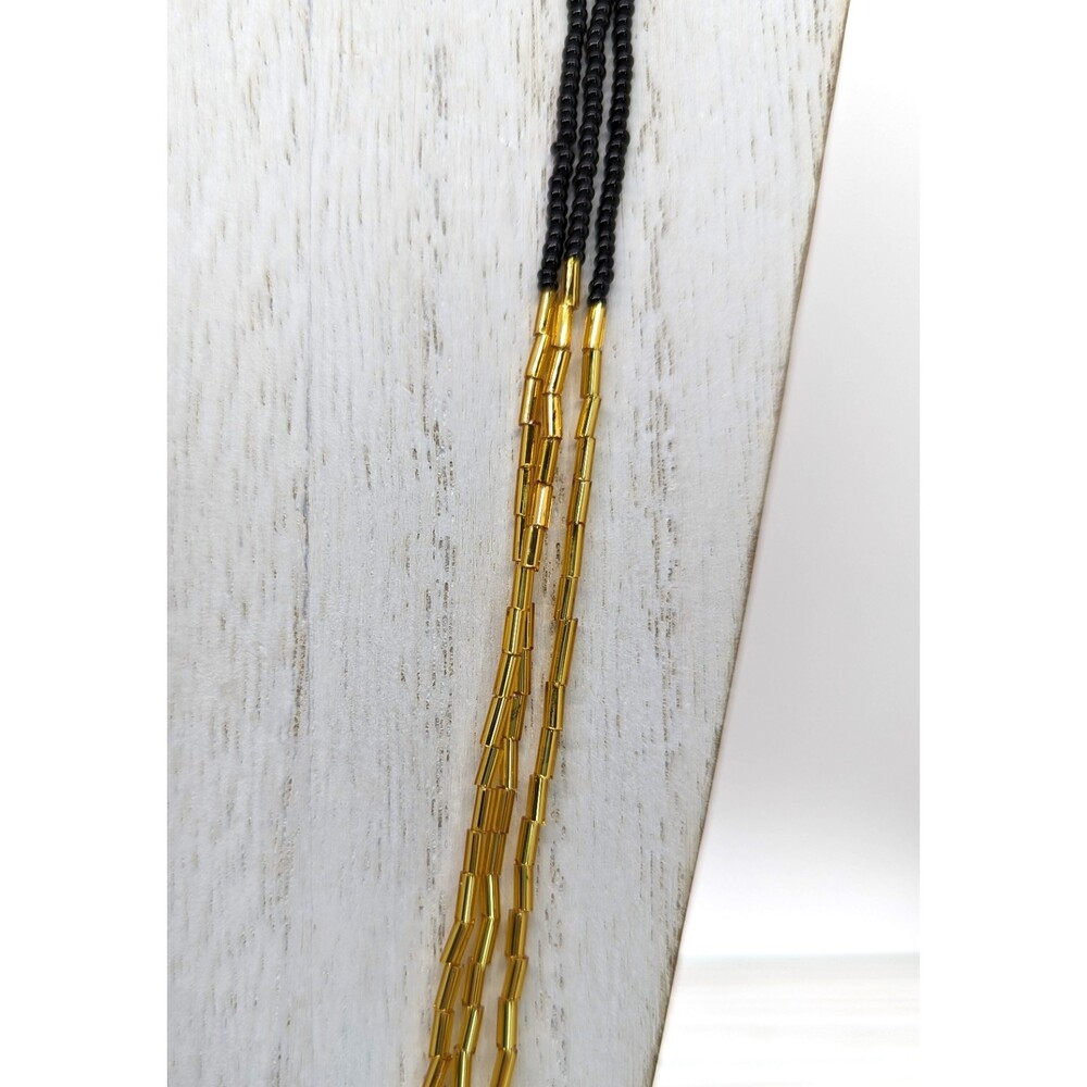Beaded Necklaces 3 Strand Blk w/ Gold - Picture 2 of 3